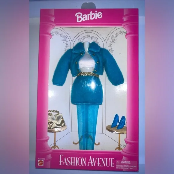 Barbie Fashion Avenue Teal Jacket Skirt Set Gold Belt Heels Mattel 14980 NRFB - Picture 2 of 4